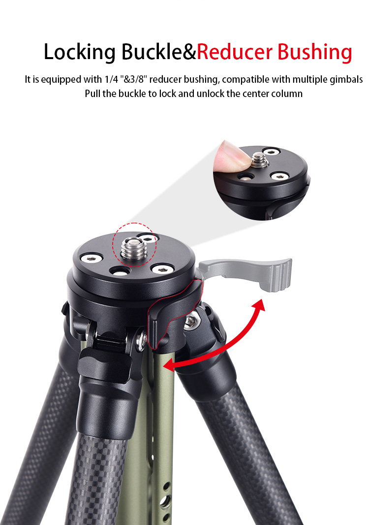 08 AOKA TS194C new center column compact lightweight travel carbon fiber tripod with buckle lock