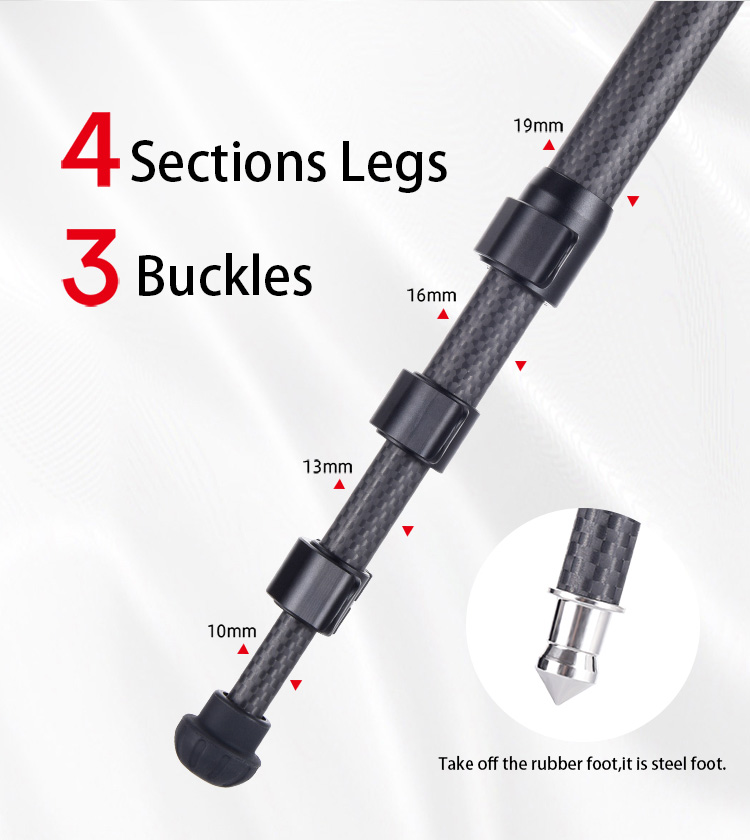 12 AOKA TS194C new center column compact lightweight travel carbon fiber tripod with buckle lock